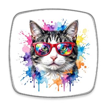 Katzengesicht im Regenbogen-Aquarell Geschenk - Viereckiger Kühlschrankmagnet - Weiß - Vorne