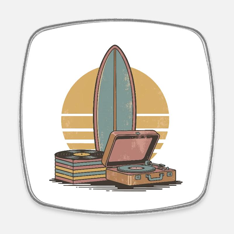 Retro Surf Vibes Vinyl - Square fridge magnet - white