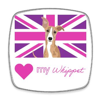 VIOLETWHIPPET (Rose) - Magnet carré - blanc - Devant