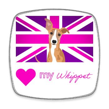 PURPLEWHIPPET (Texte rose, Vibrant) - Magnet carré - blanc - Devant