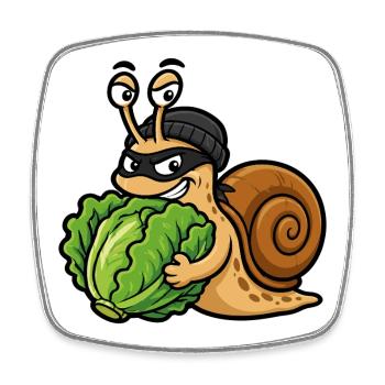 Humorvolle, salatstehlende Schnecke - Viereckiger Kühlschrankmagnet - Weiß - Vorne
