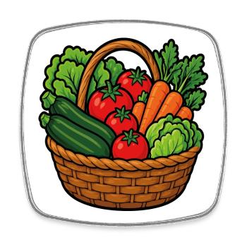 Korb mit frischem Gemüse aus dem Gemüsegarten - Viereckiger Kühlschrankmagnet - Weiß - Vorne