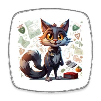 Héros chat dans le style gribouillis de bureau - Magnet carré - blanc - Devant