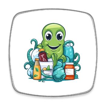 Oktopus Einkaufsglück - Viereckiger Kühlschrankmagnet - Weiß - Vorne
