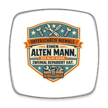 Alter Mann, der Alles Zweimal Repariert - Viereckiger Kühlschrankmagnet - Weiß - Vorne