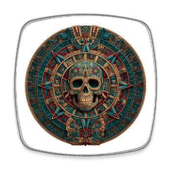 Aztec Calendar Skull - Square fridge magnet - white - Front