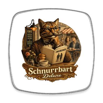 Moustache Deluxe Cat Cafe Drôle Vintage - Magnet carré - blanc - Devant