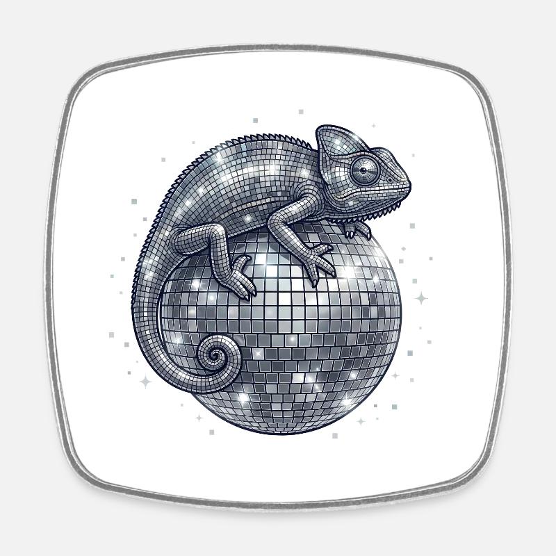Caméléon sur la boule disco - Magnet carré - blanc