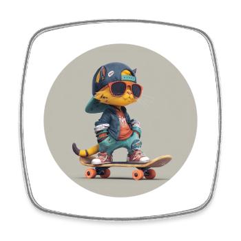 Skater-Kater - Viereckiger Kühlschrankmagnet - Weiß - Vorne