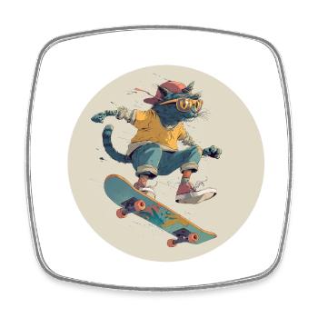Skateboard-Katze im Retro-Vibe - Viereckiger Kühlschrankmagnet - Weiß - Vorne
