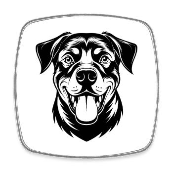Portrait de la tête de rottweiler joyeux - Magnet carré - blanc - Devant