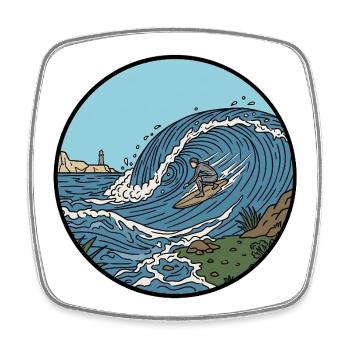Retro Surf Welle - Wassersport Logo Design - Viereckiger Kühlschrankmagnet - Weiß - Vorne