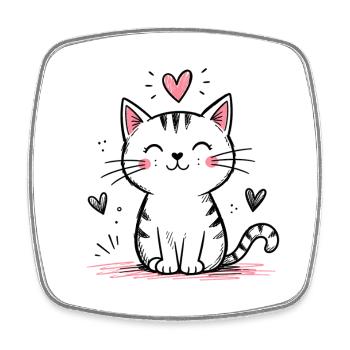 Cute Doodle Cat - Square fridge magnet - white - Front