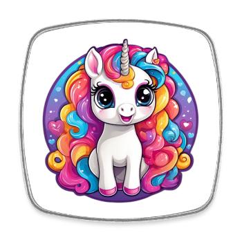 Licorne arc ciel rêveuse - Magnet carré - blanc - Devant