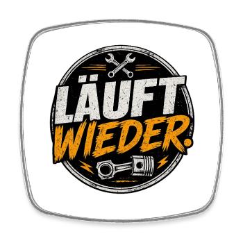 Läuft Wieder! Mechaniker Badge - Viereckiger Kühlschrankmagnet - Weiß - Vorne