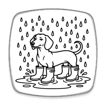 Dachshund In The Rain Funny Wellington Boots - Square fridge magnet - white - Front