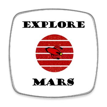 Retro rocket in the red striped circle - Square fridge magnet - white - Front