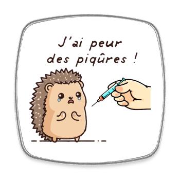 J'AI PEUR DES PIQÛRES - hérisson drôle enfant - Magnet carré - blanc - Devant