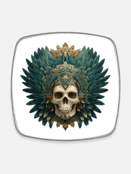Crâne de Quetzal Calavera - Magnet carré - blanc
