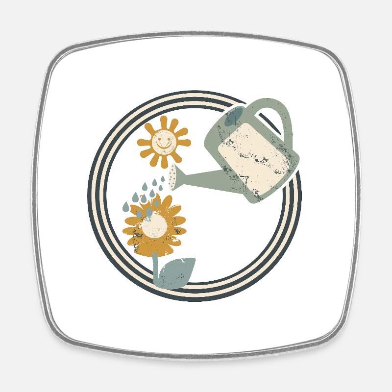 Sunflower Watering Can Retro - Square fridge magnet - white