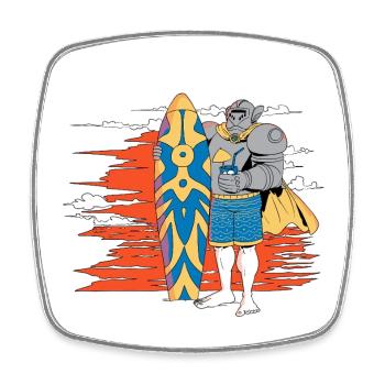 Chevalier surfeur dans le soleil couchant - Magnet carré - blanc - Devant