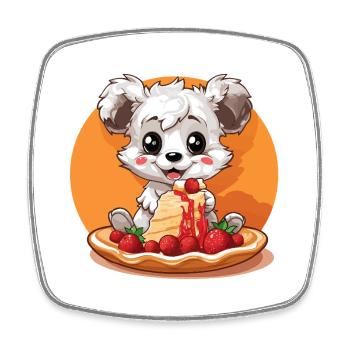 Panda de Kawaii avec gâteau de crêpes - Magnet carré - blanc - Devant