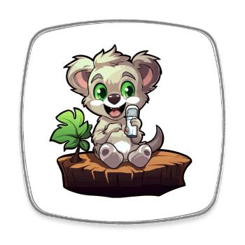 Kleiner Koala am Baumstumpf - Viereckiger Kühlschrankmagnet - Weiß - Vorne