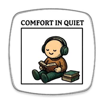 Silence while reading with headphones - Square fridge magnet - white - Front