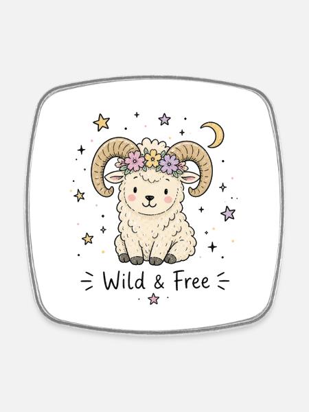 Astro Aries – Wild & Free - Square fridge magnet - white