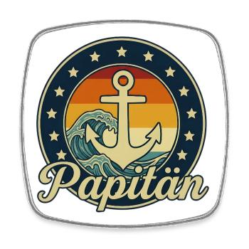 Papitän avec ancre de navire et capitaine des vagues de mer - Magnet carré - blanc - Devant