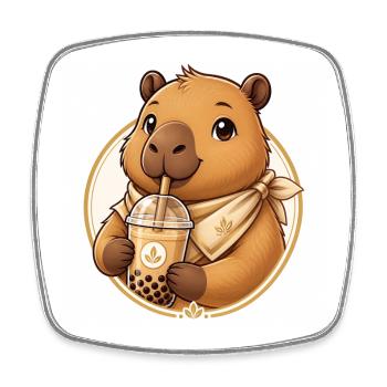 Golden Bear Bubble Tea Charm - Square fridge magnet - white - Front