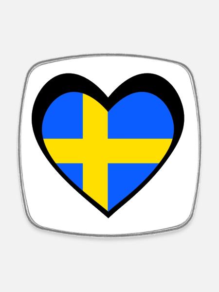 Sverige Svart Hjärta – Kärlek till Sverige - Magnet carré - blanc
