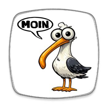 Moin Möwe Comic Miesmuschelartwuermchen  - Viereckiger Kühlschrankmagnet - Weiß - Vorne