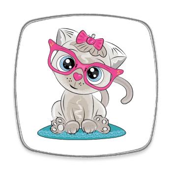 Kitten with Pink Glasses and Bow - Square fridge magnet - white - Front