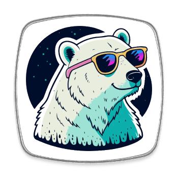 Neon polar bear sunglasses - Square fridge magnet - white - Front