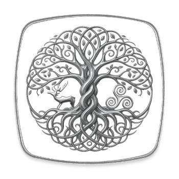 Arbre-Monde Yggdrasil - Magnet carré - blanc - Devant