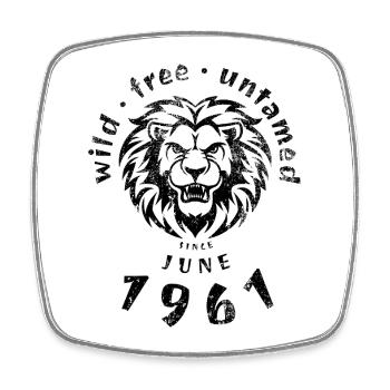 65e anniversaire Sauvage, libre & indompté depuis 06/1961 - Magnet carré - blanc - Devant