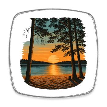 Sunset at the forest lake - Square fridge magnet - white - Front