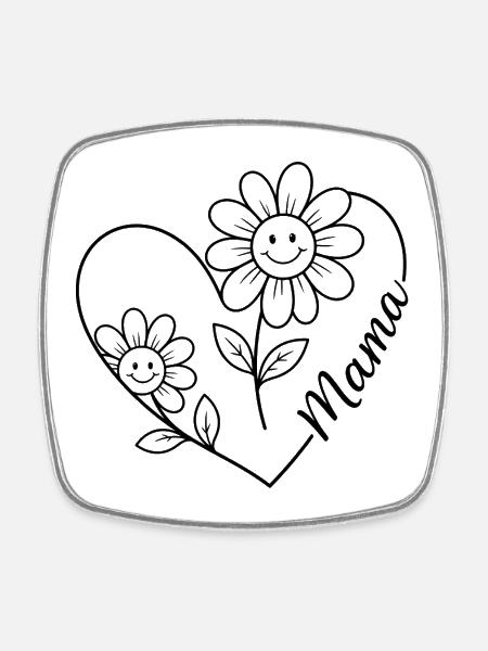Mom Floral Line Art - Square fridge magnet - white