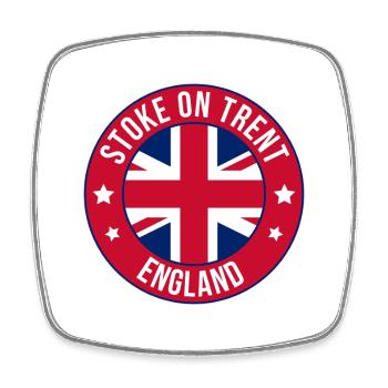 Insigne du drapeau rond de Stoke on Trent en Angleterre - Magnet carré - blanc - Devant