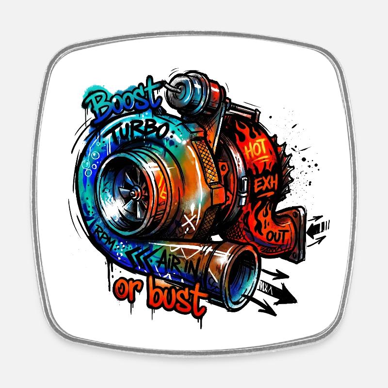 Turbo Boost or Bust - Square fridge magnet - white