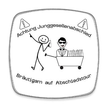 Achtung Junggesellenabschied JGA Party Tour - Viereckiger Kühlschrankmagnet - Weiß - Vorne