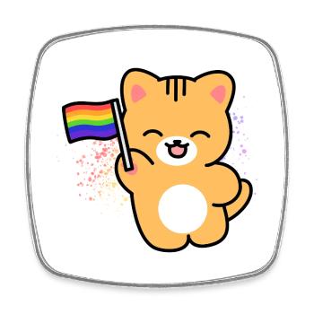 Kätzchen mit Pride-Fahne - Viereckiger Kühlschrankmagnet - Weiß - Vorne