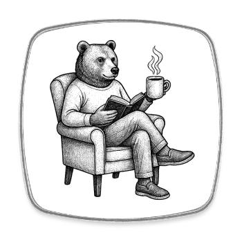 Bärenleser mit Buch und Tasse - Viereckiger Kühlschrankmagnet - Weiß - Vorne