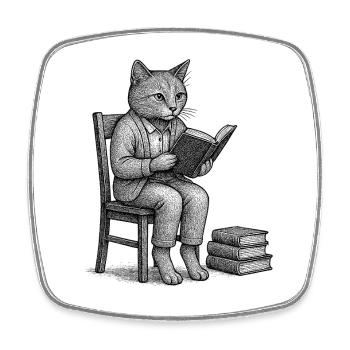 Bücherliebende Katze mit Hosenträgern - Viereckiger Kühlschrankmagnet - Weiß - Vorne