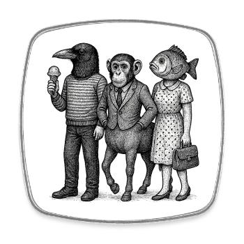 Surreal Animal Family in formeller Kleidung - Viereckiger Kühlschrankmagnet - Weiß - Vorne