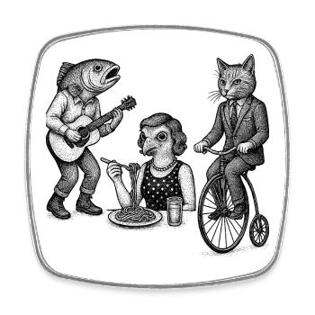 Parade du Trio d’Animaux Fantaisiste - Magnet carré - blanc - Devant