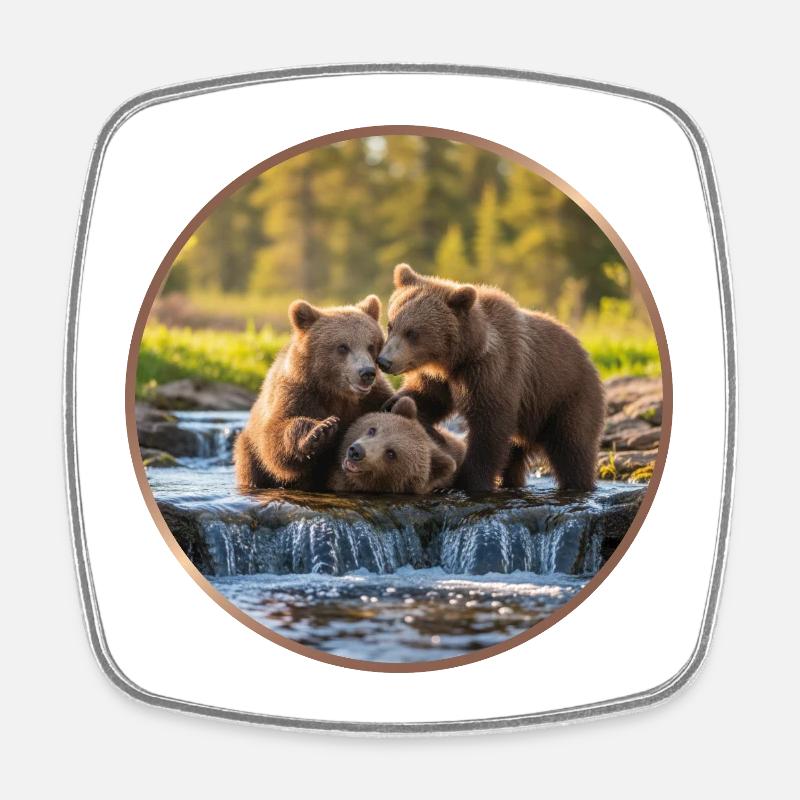 T-Shirt Design "Playing Bear Cub" - Square fridge magnet - white