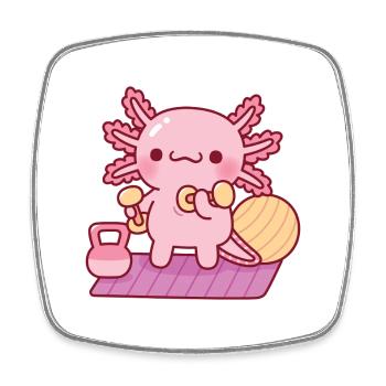 Niedliches Axolotl-Workout mit Hanteln - Viereckiger Kühlschrankmagnet - Weiß - Vorne