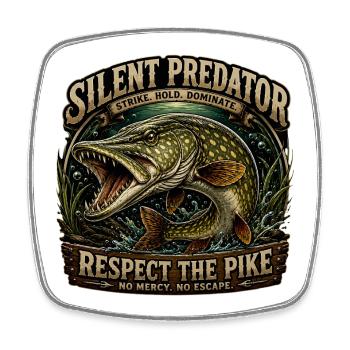 Silent Predator – Aggressives Hechtfang-Design - Viereckiger Kühlschrankmagnet - Weiß - Vorne